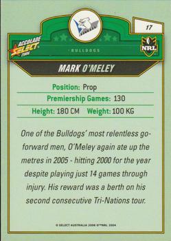 2006 Select Accolade #17 Mark O'Meley Back